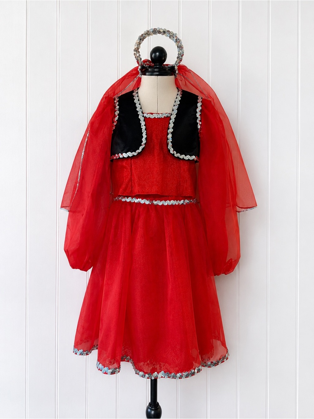 Girls Flamenco Spanish Dancer Costume Red Black Vintage Handmade Size 10-12